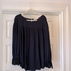 Loft Navy Blouse With Decorative Sleeve Women’s XXL